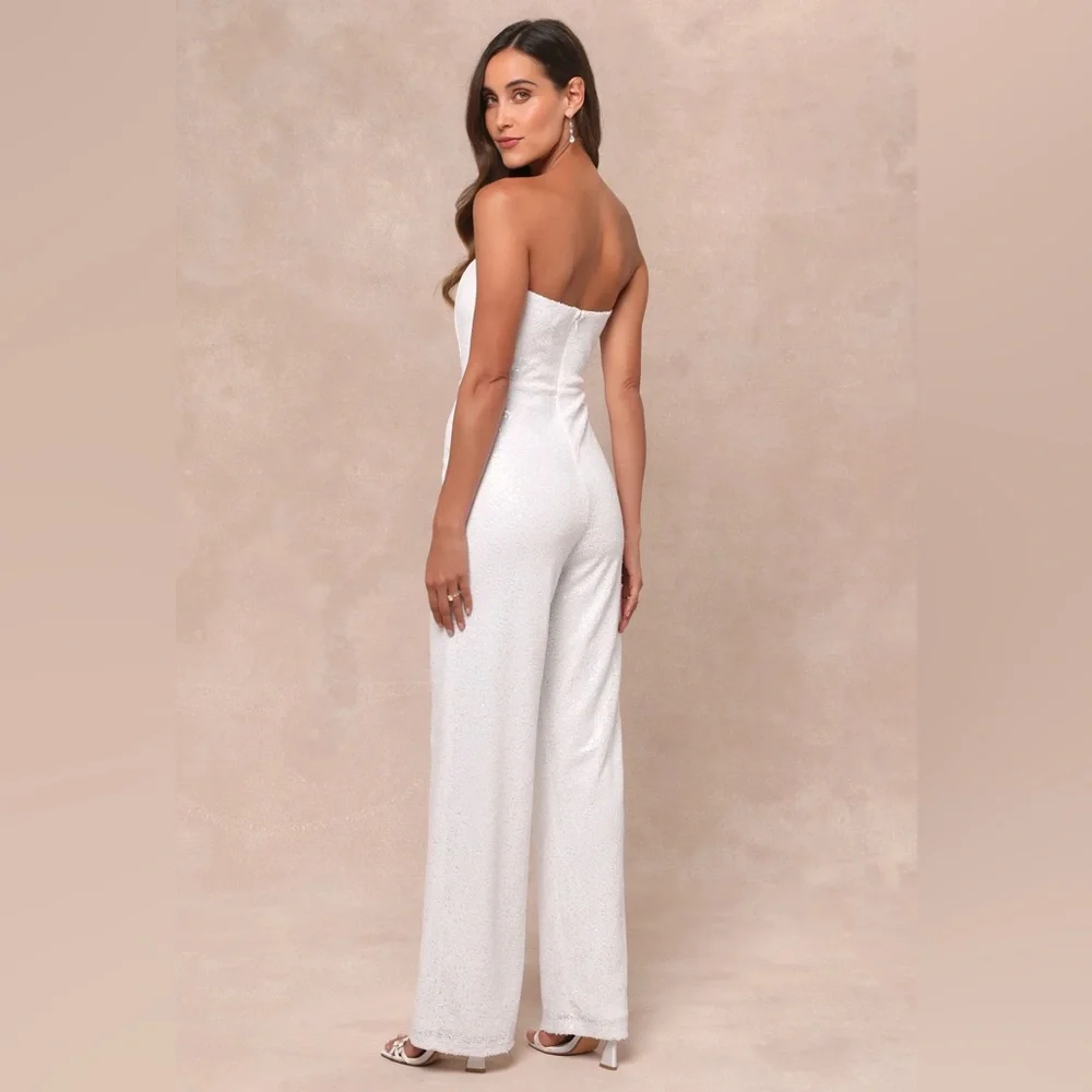 Lulus Glamorous Spirit White Sequin Strapless Bustier Jumpsuit - Picture 2 of 8